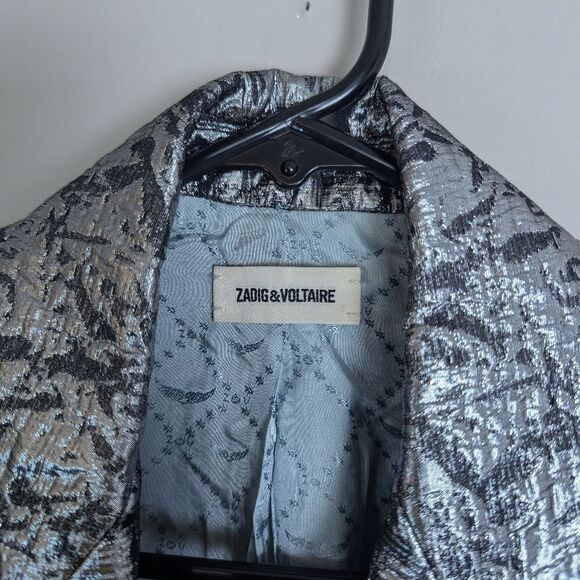 Zadig & Voltaire Vistar Jac Metallic Suit – Silver Foil Blazer + Pants Sz 34/2US - Picture 7 of 16